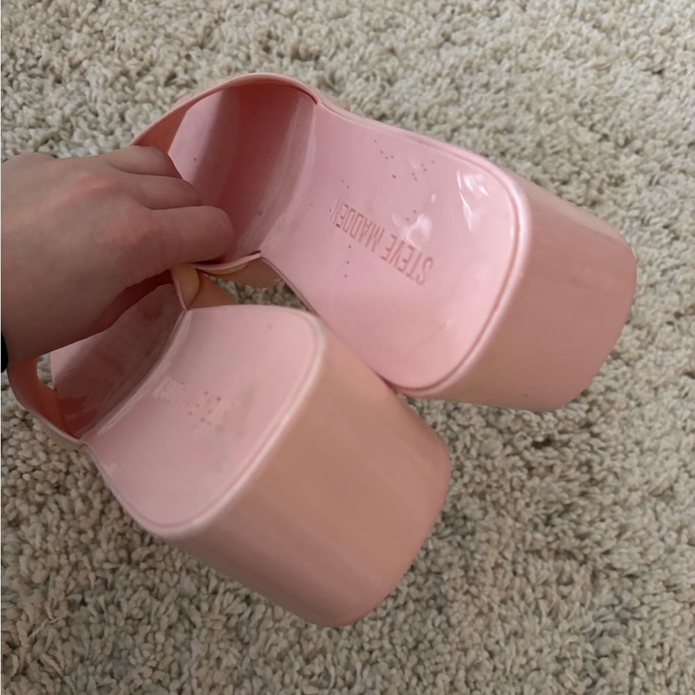 Steve Madden Harlin Pink Slide Sandal Block Heels Size 11 - Picture 5 of 7